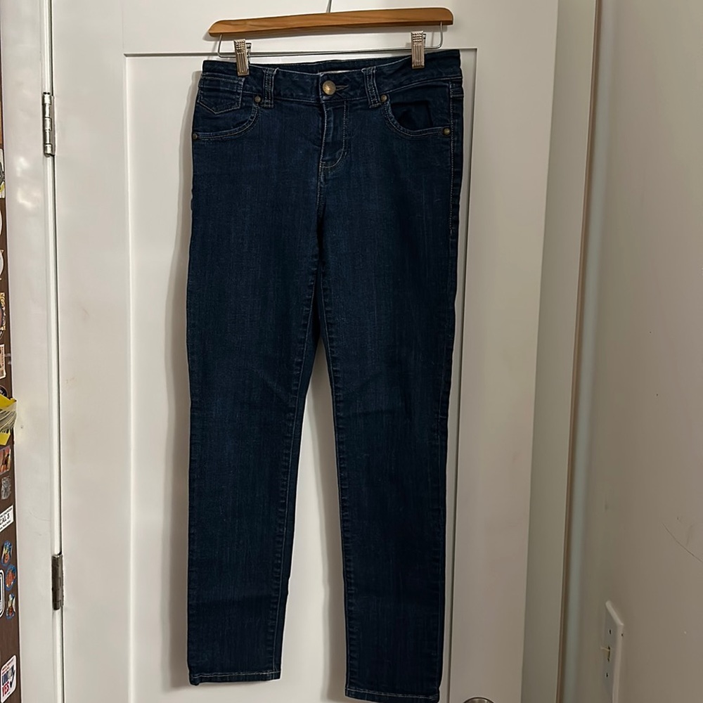 CAbi Dark Wash Jeans with Details on Pockets